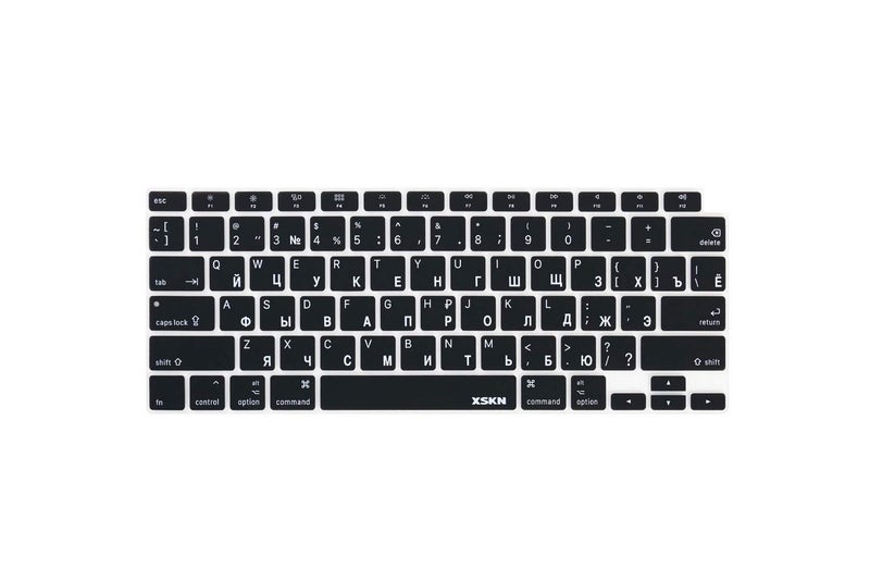 XSKN Russian/English Bilingual Design Black Silicone Keyboard Cover Skin for 2020 MacBook Air 13 inch A2179 with Touch ID and A2337 M1 Keyboard- US Version - Image 1